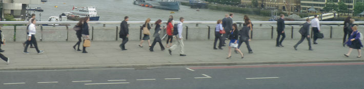 people walking to work