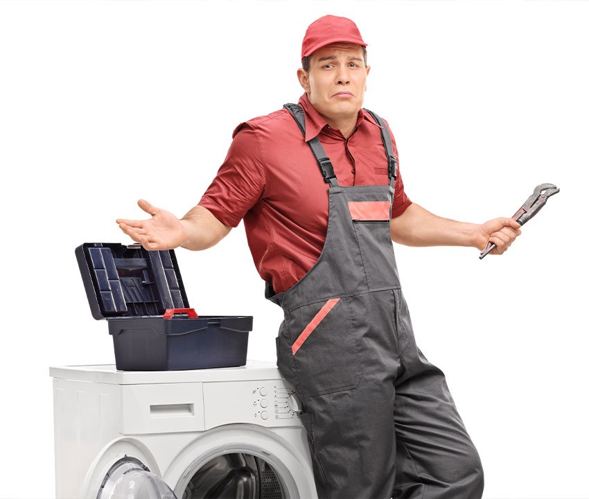 Uncertain repairman with a wrench