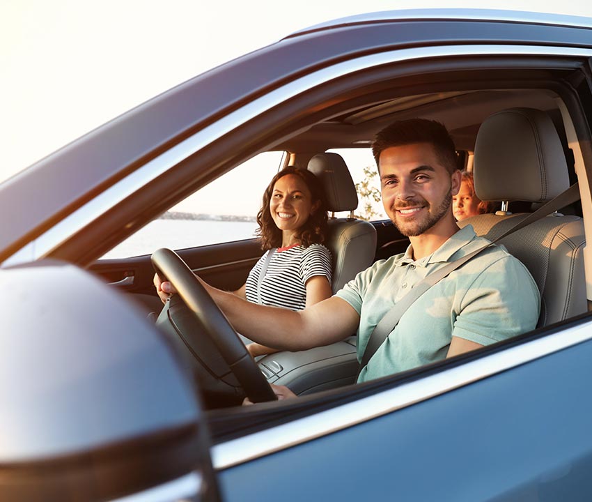 Family travelling by car