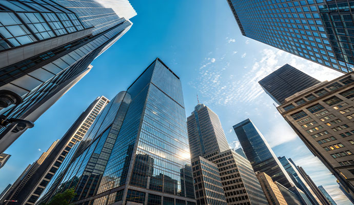 Commercial buildings representing commercial and general liability insurance