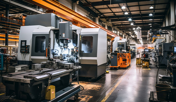 Heavy industrial equipment and tools inside manufacturing facility