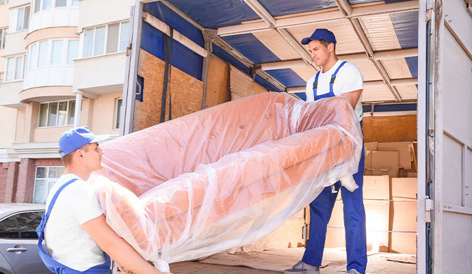 Loading couch into moving truck