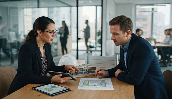 Professionals reviewing business insurance coverage options
