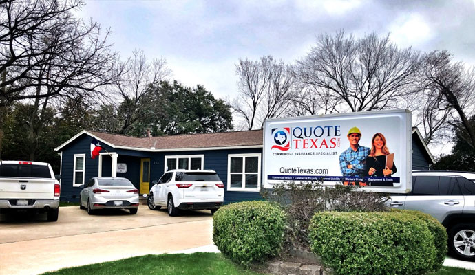 Quote Texas Insurance office building with an outdoor signboard
