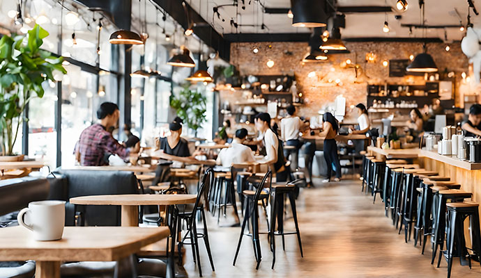 Restaurant and food service interior Restaurant interior representing insurance coverage for business property