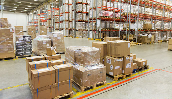 Warehouse storage boxes pallets
