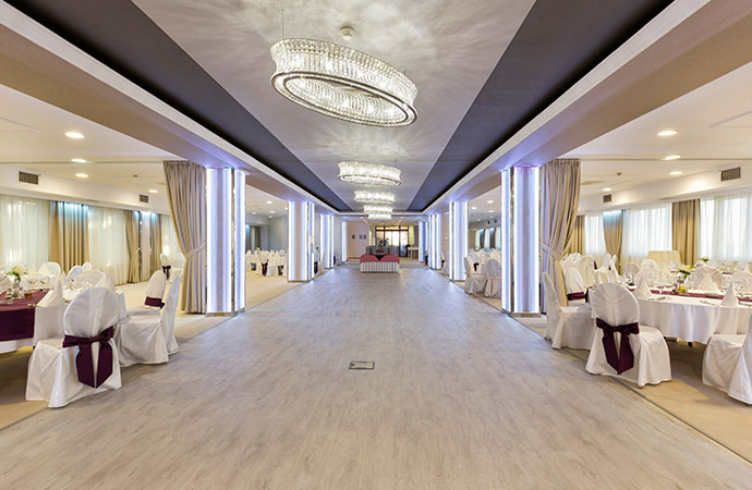 wedding hall or other function facility set for fine dining